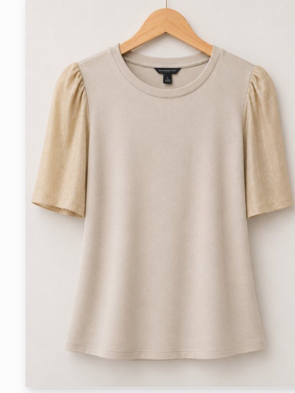 Ann Taylor Beige Contrast Silky‎ Sleeve Knit Top - Size M - NWT